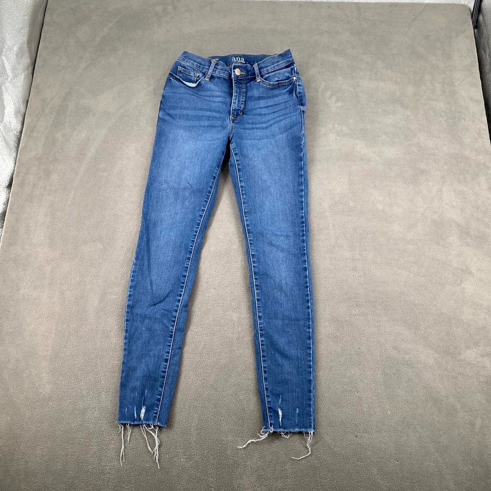 A.N.A Skinny Jeans Womens 2 Blue Denim High Rise Medium Wash Raw Hem Distressed